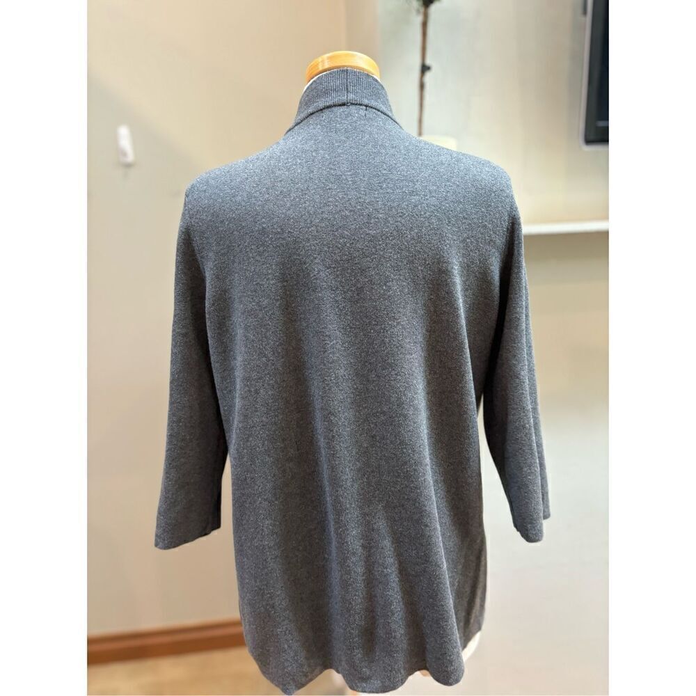 Spring & Mercer L charcoal open front cotton blend 3/4 sleeve hip length cardiga - Picture 2 of 5